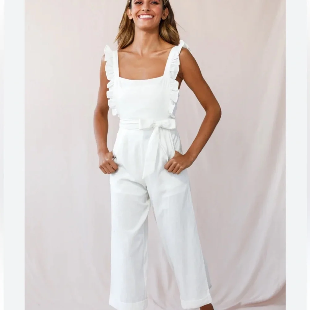 White Ruffle Jumpsuit - Picture 1 of 4